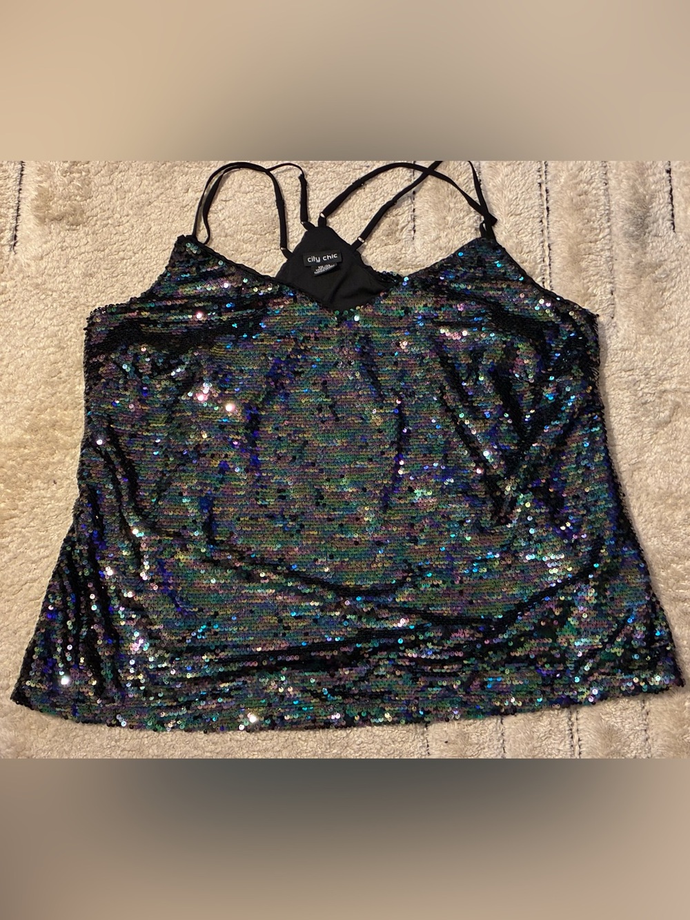 City Chic Black Multicolor Iridescent Sequin Cami